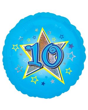 Age 10 Blue Stars Balloon - 18&quot; Foil