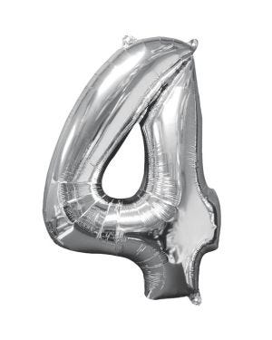 Silver Number 4 Balloon - 26&quot; Foil