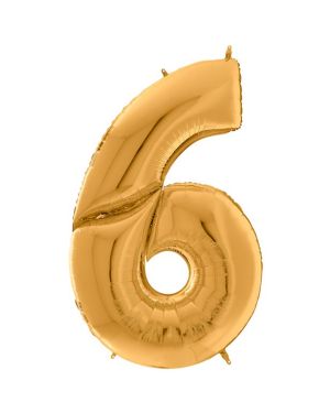Number 6 Gold Foil Balloon - 64&quot;