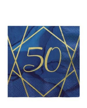 50th Navy &amp; Gold Geode Paper Napkins - 33cm (16pk)