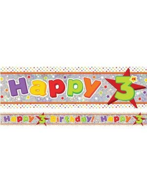 Multi Coloured &#039;Happy 3rd Birthday&#039; Holographic Foil Banner - 2.7m