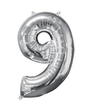 Silver Number 9 Balloon - 26&quot; Foil