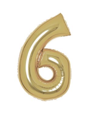 Number 6 White Gold Foil Balloon - 34&quot;