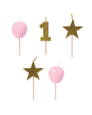 Pink and Gold 1st Birthday Candles - 3.5cm (5pk)