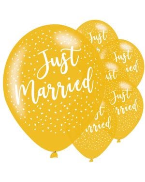 Just Married Gold Latex Balloons - 11&quot; (6pk)