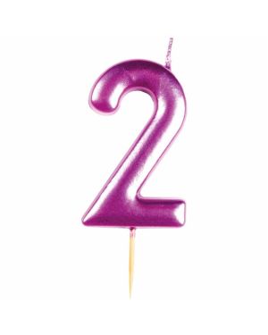 Number 2 Metallic Pink Candle