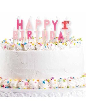 Happy 1st Birthday Pink Pick Candles