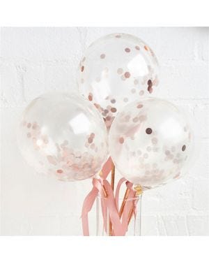 Rose Gold Mini Confetti Balloon Wands - 5&quot; Latex (5pk)