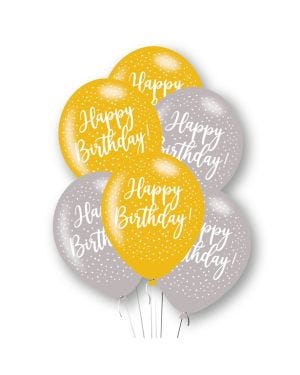 Happy Birthday Gold &amp; Silver Latex Balloons - 11&quot; (6pk)