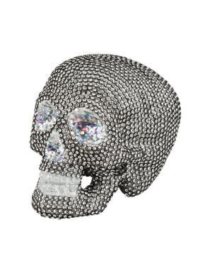 Sparkly Silver Skull Table Decoration - 19cm