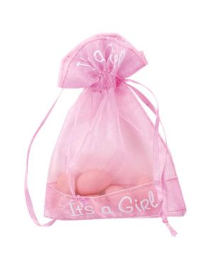 It&#039;s A Girl&#039; Organza Pouch - 9.5cm x 13cm (10pk)