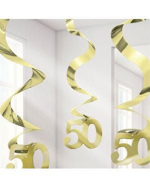 50th Gold Foil Hanging Swirls - 61cm (5pk)