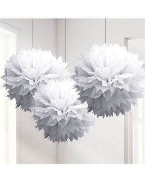 White Pom Pom Decorations - 40cm (3pk)