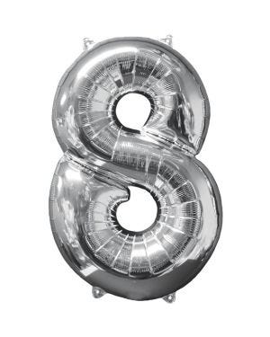 Silver Number 8 Balloon - 26&quot; Foil