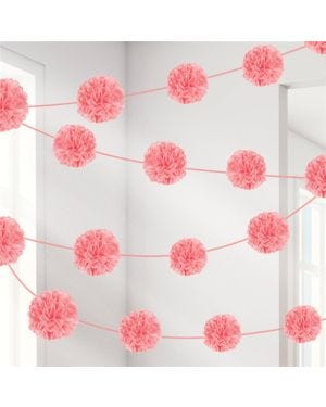 New Pink Pom Pom Garland - 3.7m x 2 pieces (2pk)