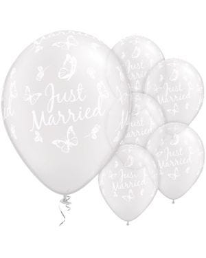 Just Married Butterflies Diamond Clear Wedding Balloons - 11&quot; Latex (25pk)
