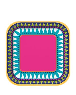 Boho Fiesta Square Plates - 18cm Paper Party Plates (10pk)