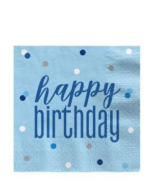 Blue &#039;Happy Birthday&#039; Paper Napkins - 33cm (16pk)