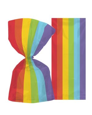 Small Rainbow Plastic Party Bags - 24cm (25pk)