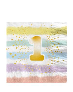 Pastel Rainbow 1st Birthday Paper Napkins - 33cm (16pk)