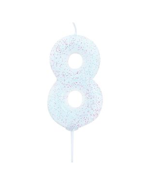 Iridescent Glitter Number 8 Candle - 7cm