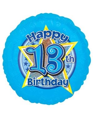 13th Birthday Blue Stars Balloon - 18&quot; Foil