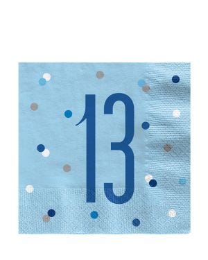 Blue 13th Birthday Paper Napkins - 33cm (16pk)