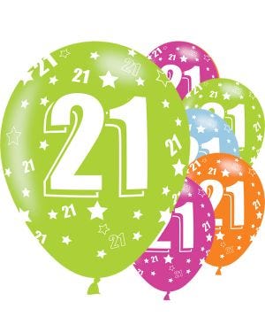 21st Birthday Assorted Balloons - 11&#039;&#039; Latex (6pk)