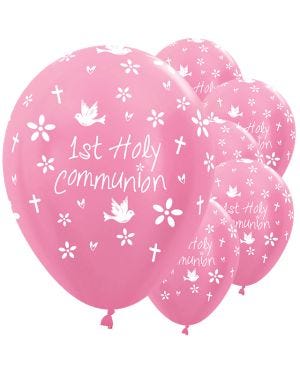 Satin Pink Communion Balloons - 12&quot; Latex (25pk)