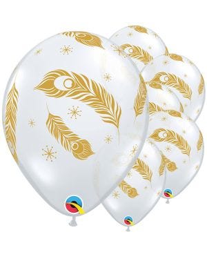 Gold Peacock Feathers Balloon - 12&quot; Latex (25pk)