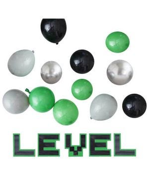 Black, Green &amp; Grey Balloon Mosaic Balloon Pack with Letters (45pk)