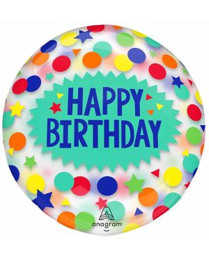 Happy Birthday Dots &amp; Stars Clearz Balloon - 18&quot;