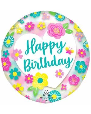 Happy Birthday Flowers Clearz Balloon - 18&quot;