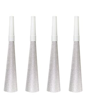 Silver Glitter Horns (4pk)