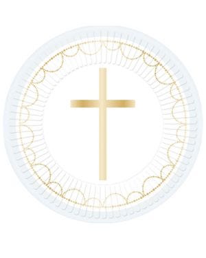 Blue Botanical Cross Paper Plates - 23cm (8pk)