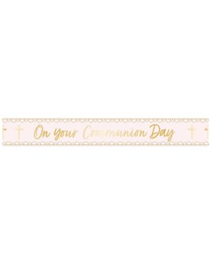 Pink Botanical &#039;On your Communion Day&#039; Foil Banner - 2.7m