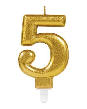 Gold Number 5 Candle - 7.5cm