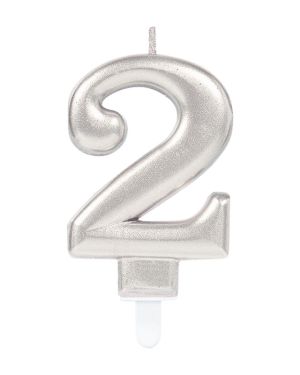 Silver Number 2 Candle - 7.5cm