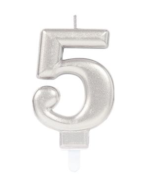 Silver Number 5 Candle - 7.5cm