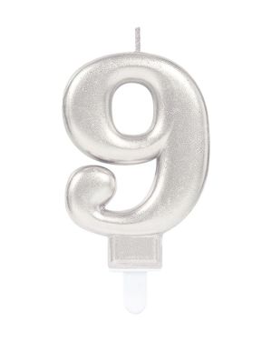 Silver Number 9 Candle - 7.5cm