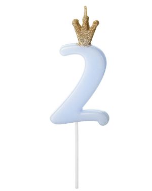 Light Blue Number 2 Candle with Crown - 9.5cm