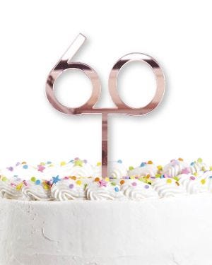 60th Rose Gold Acrylic Cake Topper - 10cmx18cm