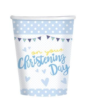 Christening Day Blue Cups - 266ml Paper Party Cups (8pk)