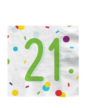 Confetti Birthday Age 21 Napkins - 33cm (20pk)