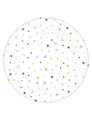 Multi Coloured Star Print Paper Plates - 23cm (8pk)