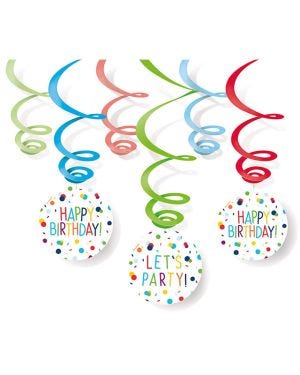 Confetti Birthday Hanging Swirls (6pk)