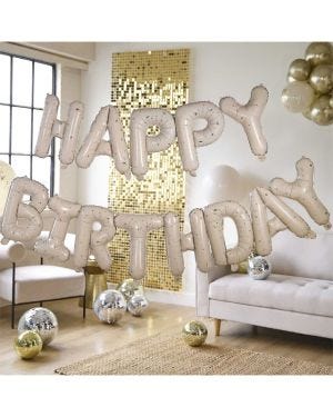 Nude &amp; Gold Speckle &#039;Happy Birthday&#039; Balloon Bunting - 3m