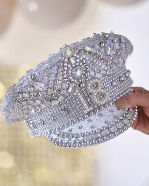 Rhinestone &amp; Pearl Embellished 18th Birthday Hat - 28cm x 30cm