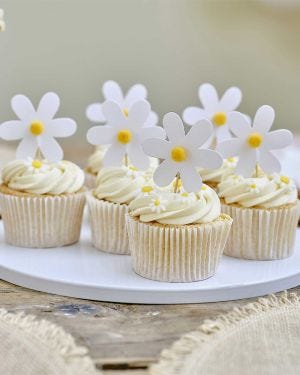 Ditsy Daisy Paper Daisies Cupcake Toppers with Pom Poms (12pk)