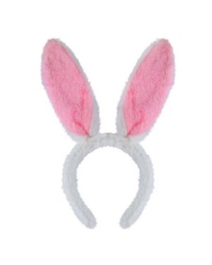 Pink Fur White Bunny Ears Headband